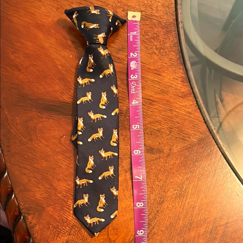 Boys fox bowtie clip-on navy 9”